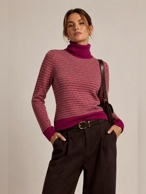 NWT Luca Luca $545 Merino Wool Turtleneck Sweater Fuchsia Camel S